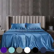 1000TC All Size Ultra Soft Art Silk Satin Sheet Set INCL- Flat Sheet | Fitted Sheet | Pillowcase (Ocean, Double)