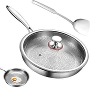 Zetqhuu Skillets and Frying Pans | Titanium Steel Non Stick Frying Pans with Lid and Spatula - Kitchen Utensils Gadgets for Cooking Searing Baking Steak Fish Pancake Camping Restaurant