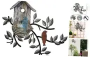 Birds Wall Metal Decor for Outdoor Art Hanging Metal Tree with Birdhouse for