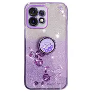 For Motorola Edge+ (2023) Case Ring Kickstand Flower Decor Tpu Cell Phone Cover