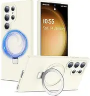 [RUNGOS] for Samsung S24 Ultra Case MagSafe with Stand & Ring Holder [Natural Liquid Silicone] [Military-Grade Shockproof] Soft Microfiber Lining for Samsung Galaxy S24 Ultra Case, Magnetic Kickstand