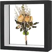 uxcell 1-Pack Dried Flower Frame, 6 x 6 Inch Double Acrylic Wooden Dried Flower Photo Floating Frame for Tabletop/DIY/Handicrafts [Black]