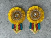 show browband Rosette Stock Surplus Big Yellow bling W red green Flag