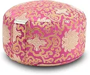 Round Meditation Cushion, Brocade, 15 cm High, Yoga Seat Cushion with Washable Silk Cover, Comfortable Yoga Cushion with Organic Buckwheat Hull Filling