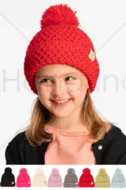 C.C Kids Girl Boy Winter Warm Bee Stitch Solid Handmade Cuff Beanie with Pom