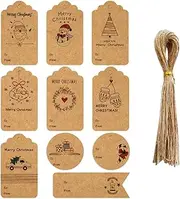 AIMALL 50 Pcs Tags Set, 14 Styles Kraft Paper Holiday Labels with Twine, 2.75 to 3.2 Inch Tags for Xmas Party Favors, Gift Wrapping, DIY Crafts