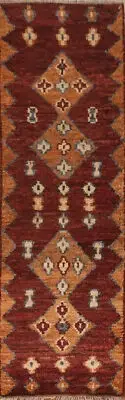 Burgundy/ Orange Wool Moroccan Oriental Runner Rug 3x10 Handmade Hallway Carpet