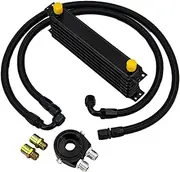 BGBLKLGPPN 7 Rows Oil Cooler Kit AN10 Transmission Oil Cooler Kit Oil Filter Adapter with Nylon Stainless Steel Braided Hose Oil Cooler(Black 7ROWS type1)