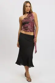 Black Slip Skirt High Rise Midi Picot Trim - Size 16XL, Women's Maxi Skirt