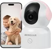 AKINGUAR - 2K Home Security Camera, 360° Security Cameras with Motion Detection and One-Touch Call, Color Night Vision, Compatible with Alexa, Pink