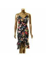 AIDAN AIDAN MATTOX Womens Black Ruffled Spaghetti Strap V Neck Hi-Lo Dress 2