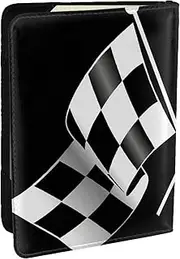 [EdWal] Black White Formula Checkered Flags Pattern Print Passport Cover with Credit Card Holder Leather Passport Case, for Women Men Family ID Travel, Black, One Size