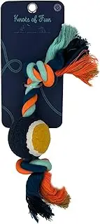 Knots Of Fun Dog Toy Rope Bone W/Tennis Ball 31cm, Orange&Navy&Turquoise - Tug of War Dog Toy, Durable Rope Toy, Chew Toy