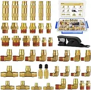 MuHize 43PCS DOT Air Brake Fittings Kit - 1/8" 1/4" 3/8" 1/2" Brass Push to Connect Leak-Proof Connectors w/NPT Thread for Truck, Trailer, RV & Emergency Repair