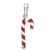 Sterling Silver De-Ani Rhodium-Plated 3D Enameled Candy Cane Pendant