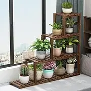 4 Tier Wood Ladder Plant Stand, Indoor Outdoor Multi Layer Flower Shelf Rack, 35.4in Tall Corner Plant Shelf, Flower Display Stand for Garden Patio Balcony Lawn Living Room