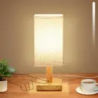 Small Corded Touch Square Table Lamp with Stepless Dimming, Natural Wood Base...