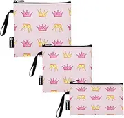RPLIFE Watercolor Crowns Soft Pink Reusable Snack Sandwich Bags Washable Food Storage Pouch with Zipper for Kids and Adults (Set of 3: S/M/L)