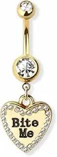 [Pierced Owl] 14GA Gold Plated Heart Shaped Naughty Message Dangling Belly Button Ring