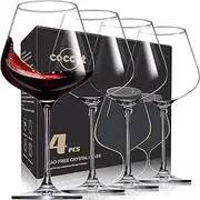 [coccot] Wine Glasses, Red Wine Glasses Set of 4, White Wine Glasses, Hand Blown Italian Style Crystal Burgundy Wine Glasses, Lead-Free Premium Clear Glass [23 oz/650ml，4 Pack ]