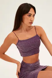 Purple Mini Crop Bralette Square Neck Slinky - Size 10, Women's Bralette