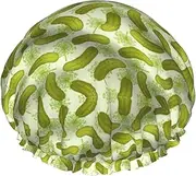 Sushi Dill Pickles Print Shower Cap For Women Men Reusable Lightweight Soft Bath Hair Cap With Elastic Band