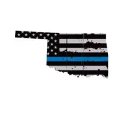 Distressed Thin Blue Line Oklahoma State Shaped Subdued US Flag Sticker