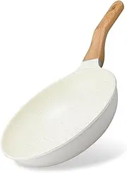 Iris Ohyama NTL-F24PG Frying Pan, 9.4 inches (24 cm), for Both IH and Gas Fire, Natural Frying Pan, Lightweight, Non-Stick Fluorine Coating, Inside Elegant Marble Pattern, SNS Shine Frying Pan, Pearl
