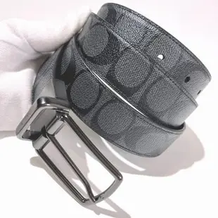 COACH 經典 黑灰色PVC+皮革材質兩用皮帶-可兩面翻轉使用-附禮盒