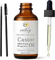 Earthly Essentials 100% Pure Castor Oil – 60ml Cold-Pressed with Eyelash, Eyebrow & Nail Brush Set | Natural Growth for Lashes, Brows, Hair, Skin & Nails | Hexane-Free, Vegan & Organic