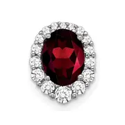 14k White Gold Oval Garnet and Real Diamond Halo Chain Slide