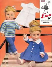 VINTAGE DOLL SET 17" - 4ply & 8ply - COPY doll knitting pattern