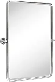 TEHOME 27 x 35'' Farmhouse Chrome Metal Framed Pivot Rectangle Bathroom Mirror Tilting Beveled Vanity Mirrors for Wall