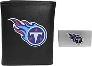NFL Tennessee Titans Mens Leather Tri-fold Wallet & Money Clip, Black, One Size