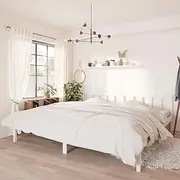 Bed Frame King Size 183x203cm Solid Wood Platform, Wooden Bedframe with Headboard, Pine Wood Bed Frames for Mattress, White Base Slats, No Box Spring