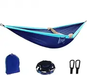 HOYUNLA Camping Double Hammock 300cm*200cm with 2pcs 280cm Strong Straps 15 Loops and Carabiners(Dark Blue/Sky Blue)