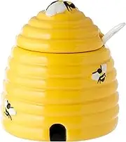 Puckator Beehive Shaped Ceramic Honey Pot with Lid and Spoon- Serving Dish