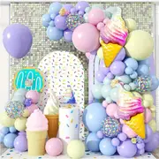 113Pcs Ice Cream Balloon Arch Set Maca Rainbow Balloon Ice Cream Aluminum Film Balloon Suitable For Birthday Party Decoration