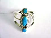 Size 8 Three Blue Opal Stone Ring Set In S Silver Native American Made R29