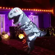 2.1m Halloween Inflatables Outdoor dino dinosaur with Pumpkin Blow Up Yard Decoration with LED Lights Built-in for Holiday Party Yard Garden