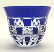 (Traditional Forward) Guinomi / Dimple Checkered Kiriko Glass, Guinomi Ochoko, Paulownia Box, Kiriko Workshop, Promitsu Made in Japan, Independent Kiriko Artist Mitsuki Saito