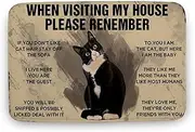 Allijune Funny Cat Doormat, When Visiting My House Please Remember, Black, 17x30 inches