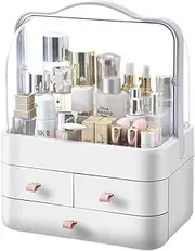 Makeup Organizer, Dustproof Cosmetic Storage Box with Portable Handle & Fully Open Waterproof Lid for Bathroom Countertop Bedroom Dresser