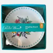 Pioneer Woman Mingling Board Set 4-Appetizer Plates Holds Wine Glass