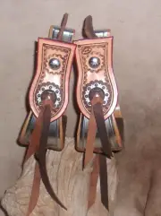 US Made 3" Wide Stirrups + Slotted Berry Conchos For Saddle Tan or Brown! G&E