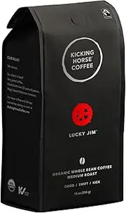 Kicking Horse Coffee Lucky Jim Whole Beans, Medium Roast, Certified Organic Fairtrade Kosher Coffee, Black, 10 Oz (Pack of 6)