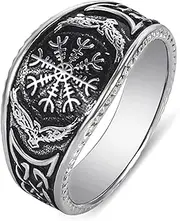 [CUSIOALQQ] Fashion Sterling Silver Pirate Compass Rings for Men, Norse Viking Ring Magic Compass Viking Jewel Iceland Runic Compass Jewelry, Nordic Hawk Eagle Celts Badge Amulet Gift