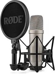 RØDE NT1 5th Generation Large-Diaphragm Studio Condenser Microphone with XLR and USB Outputs, Shock Mount and Pop Filter for Music Production, Vocal Recording and Podcasting (Silver)