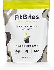 FitBites Boba Whey Protein Isolate (Black Sesame), 5.9g BCAAs, Gluten Free, Zero, Sugar, Bubble Tea Protein Powder