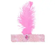 WIDE FLAPPER HEADBAND Feather Sequin Costume Gatsby Charleston Headpiece 1920s - Light Pink